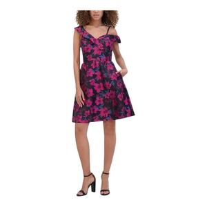Kensie Women's Black Floral Jacquard One Shoulder A Line Dress Size 6